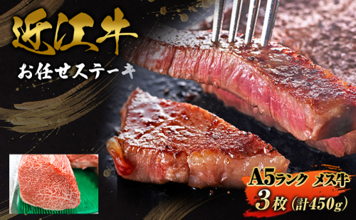 合計3枚450ｇお任せステーキ近江牛A5ランクメス