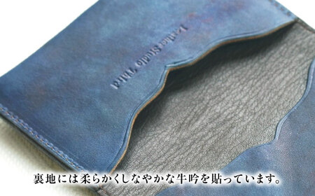 天然藍染め福山レザー名刺入れ 「ポム」濃藍 名刺入れ [BACM015]