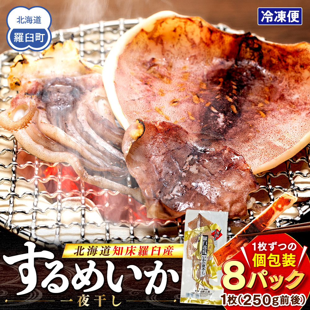 知床羅臼産するめいか一夜干し（1枚 250g 前後）8枚セット 生産者 支援 応援