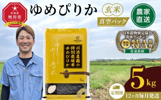 
                  【12回定期便】【ふるさとチョイス限定】令和7年産　ゆめぴりか 玄米 真空パック 5kg×1袋 5kg　12か月毎月発送_05261
                