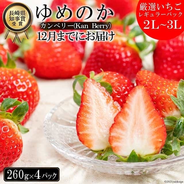 【期間限定発送】CF106 長崎県知事賞受賞【 厳選 いちご 】「 ゆめのか （2L-3L）」 260g × 4パック ＜12月までにお届け＞