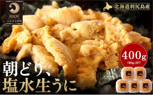 【2026年発送受付】利尻島産「朝どり」塩水生うに400g (80g×5) 天然キタムラサキウニ【6~8月発送分】｜北海道 朝獲れ 天然 塩水  無添加 ミョウバン不使用 [1090021]