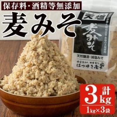 ふるさと納税 日置市 麦みそ(1kg×3袋) 国産 保存料・酒精等無添加 調味料 麹【はつゆき屋】No.335-01
