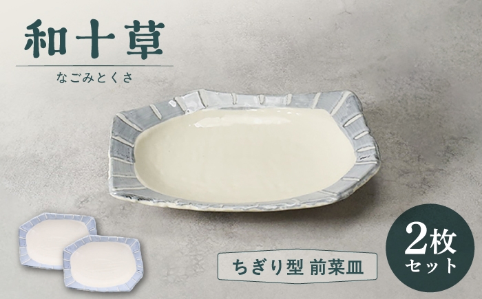 
                  【美濃焼】和十草 なごみとくさ ちぎり型 前菜皿 2枚セット【カネ定製陶】 プレート 和食器 モダン [MEI362]
                