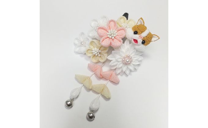 七五三ネコ髪飾り 2点セット 赤色