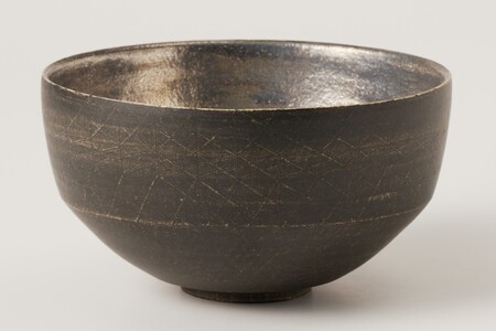 プラチナ彩露幾何文茶碗　作者：山下　幾太郎 【0032-100】陶芸 工芸品 CAD 美濃桃山陶 焼き物