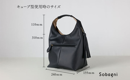 エシカルレザーSobagni ワンハンドル 2WAY バッグ ファッション 小物 カバン 上質 トートバッグ シンプル スタイリッシュ ポケット付き 汚れに強い お手入れ簡単  ブラック
