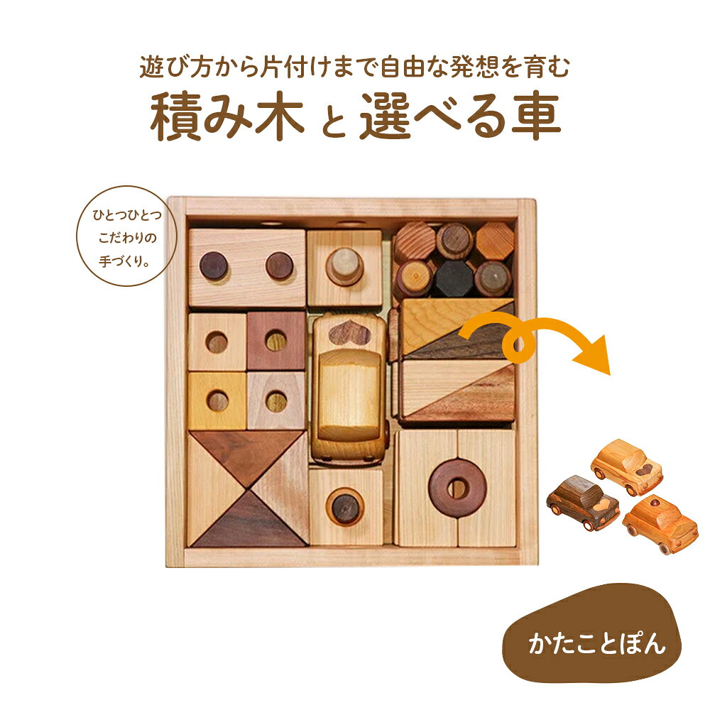 【ふるさと納税】【四万十産の木材13種、つみきの数65個】遊び方から片付けまで自由な発想を育む、積み木 「かたことぽん」／つみき かわいい プレゼント ギフト 御祝 こども 乳幼児 車 くるま 知育玩具 木工おもちゃ ひのき 桧 木製 釘不使用 四万十 ／Ole-29