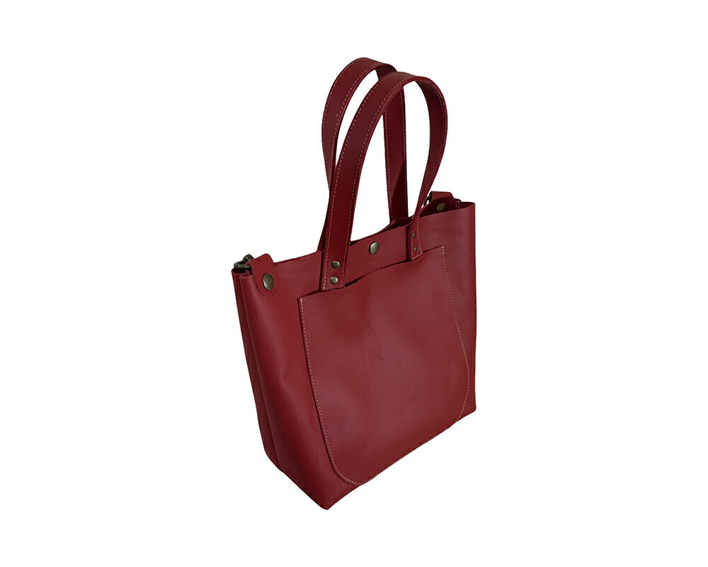 【ふるさと納税】【八幡レザー】ショルダー付きトートバッグ（赤） ヨコ（上部）約30cm （下部）約20cm タテ約23cm マチ約10cm 重さ約240g 牛革 hito+（ヒトプラス） 日本製