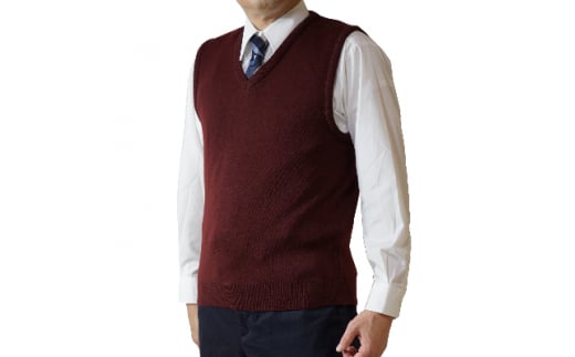 無地 メンズニット ベスト ワイン M寸 15200【1219172】
