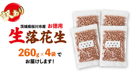 訳あり お徳用 茨城県産 生落花生 合計1040g (260g×4袋) 簡易包装 ポスト投函 ご自宅用 ピーナッツ 落花生 ナッツ [BB011sa]