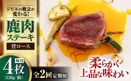 【全2回定期便】鹿肉 背ロース 120g×4枚 《喜茂別町》【EBIJIN】 ジビエ 鹿 ロース ステーキ ステーキ用 赤身 冷凍 冷凍配送[AJAO036]