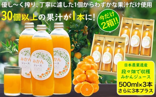 
今だけ2箱！和歌山県海南市産・下津蔵出しみかんジュース500m l×3本（果汁100%・ストレート果汁）まごころ産直みかんより農園直送！｜贈答　手土産
