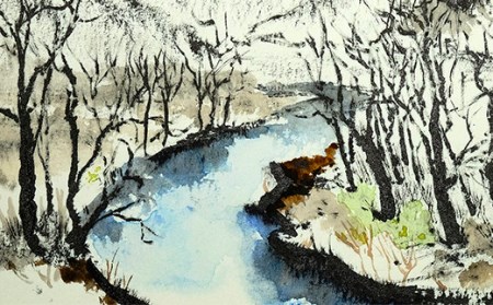 北海道釧路町の大自然 絵画「早春の別保川」1枚_北海道 釧路町の 大自然 Mナオキオリジナル 作品 北海道 釧路町 釧路超 特産品 _【1389663】