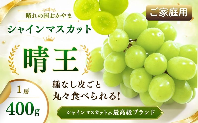 岡山県産 ご家庭用 シャインマスカット晴王 400g×1房 | フルーツ 果物 くだもの ぶどう ブドウ シャインマスカット 晴王 国産 岡山県産 食品 人気 おすすめ ご家庭用 自宅用 果物 くだも