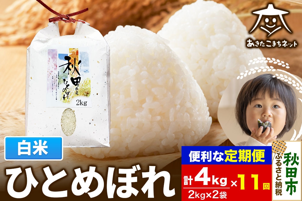 
                  《定期便11ヶ月》ひとめぼれ 4kg(2kg×2袋)【白米】 秋田市産 [秋田県産 ひとめぼれ お米 精米 定期便 4kg 4キロ 2kg袋]
                