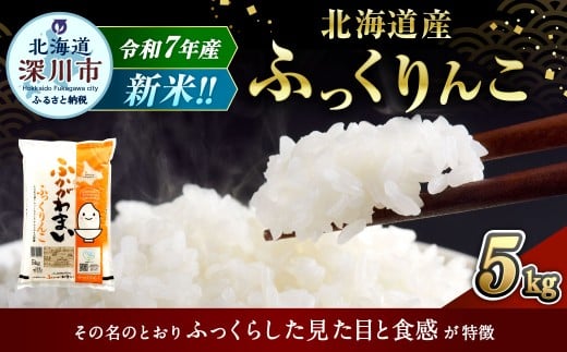【2026年2月発送分】 《令和7年産》 北海道深川産 ふっくりんこ （普通精米） 5kg （5kg×1袋） お米 米 白米 精米 単一原料米 ごはん ご飯 国産 北海道 深川市