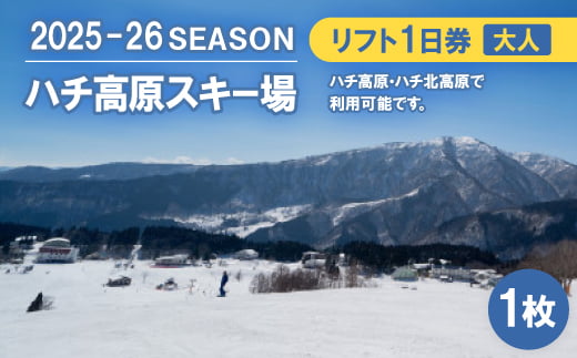 ハチ高原スキー場＜全日＞リフト1日券(大人)1枚【1445589】