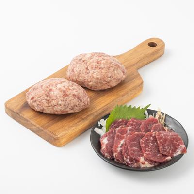 ふるさと納税 南阿蘇村 熊本県産　あか牛 ハンバーグ2個(150g×2個)・霜降馬刺し100gセット(南阿蘇村) |  | 02
