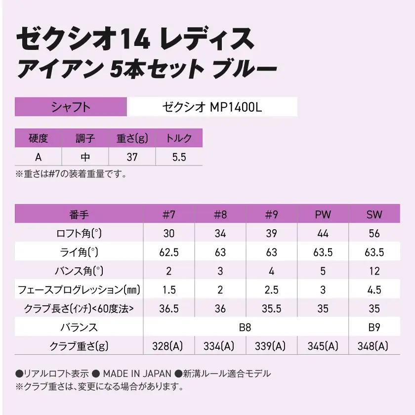 ゼクシオ 14 レディス アイアン ブルー 5本セット【A】《2025年モデル》ゴルフボールセット〔GW-C703-A〕