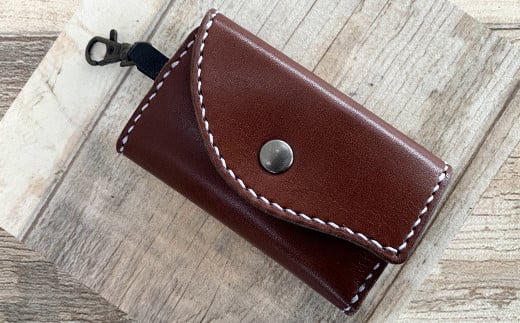 R5-714．スマートキーや名刺も収納できる・手縫いの本革「キーケース4連」【カラー：5色よりお選びください】