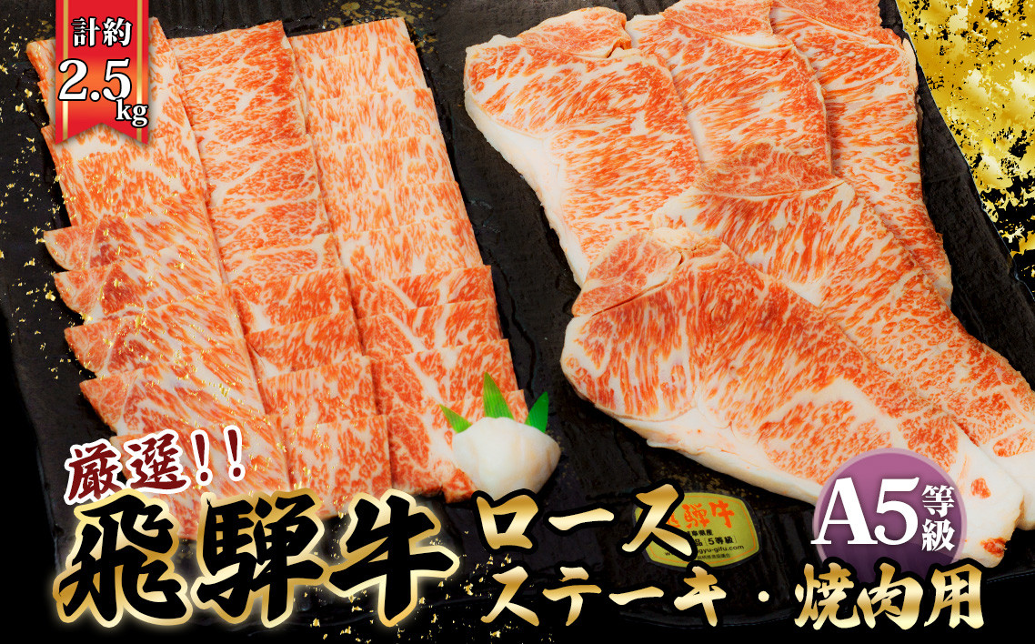 
店主こだわり雌牛 飛騨牛A5等級　ステーキ＆焼き肉用計約2.5kg [No.117] ／ 牛肉 ブランド牛 やきにく 焼肉 メス牛 冷凍 岐阜県 特産
