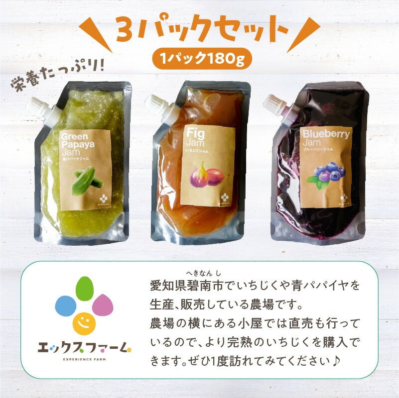 無添加 青パパイヤ・いちじく・ブルーベリーのジャム 3色セット H164-006