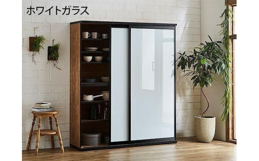 
            【開梱設置】引き戸 食器棚 ダイニングボード ポエム 幅153.5 （ホワイトガラス／レディオーク）キッチン収納 大川家具 家具
          