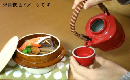 【美濃焼】高田焼 駅弁 容器 セット (赤色) 茶染つる【まる忠】 土瓶 セット 美濃焼 高田焼 焼き物 お弁当 駅弁 炊き込みご飯 鉄道 釜飯 [TCN017]