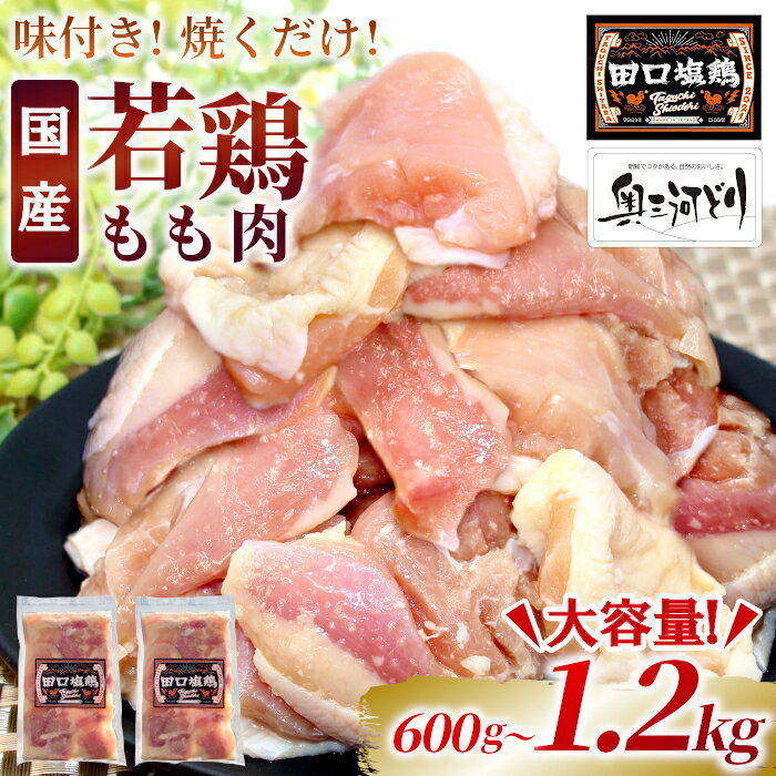 【ふるさと納税】〈選べる容量〉奥三河どり使用！ 田口塩鶏 味付け もも肉 1.2kg 600g 塩ダレ 味付け肉 鶏肉 鶏 肉 キャンプ バーベキュー 味付け肉 大容量 手軽 焼くだけ 地鶏 焼肉 焼き鳥 5000円 10000円 10000 -176
