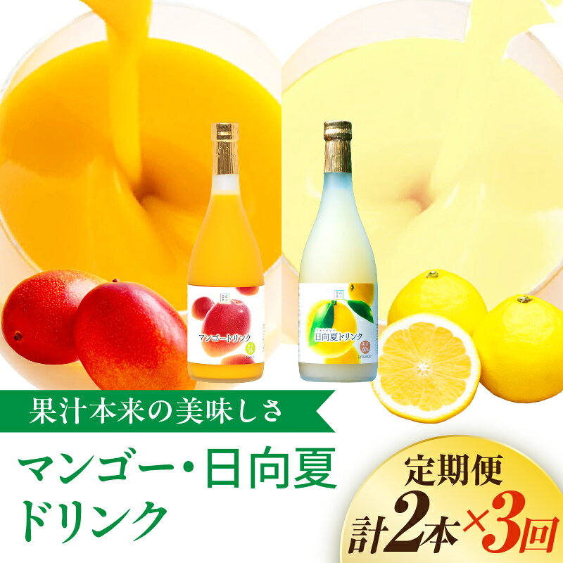 【ふるさと納税】【定期便・全3回】あふれる果実感！マンゴー・日向夏ドリンク2本セット(各720ml)×3回 ドリンク フルーツドリンク 果汁入り飲料 トロピカルジュース 飲み比べ セット 詰め合わせ 贈答 贈り物 ギフト プレゼント お中元 お歳暮 宮崎果汁 串間市