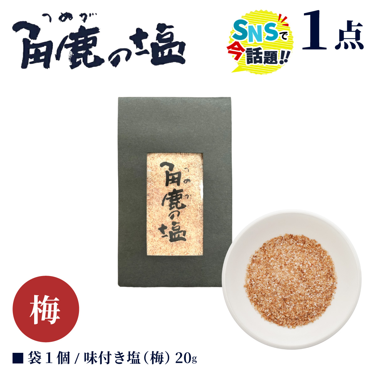 福井梅をたっぷり使用！角鹿の塩 小袋 20g【敦賀 塩 しお 粗塩 天然塩 天日塩 釜炊き 梅 味つき 調味料 ミネラル おにぎり ご飯のお供 お中元 お歳暮 ギフト 贈り物 プレゼント】【敦賀市ふるさと納税】 [080-a009]