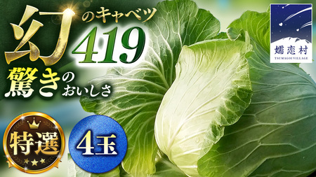 ＜7月中旬発送開始＞ 【 特選 】 まぼろしの419キャベツ 4玉 [AL021tu]
