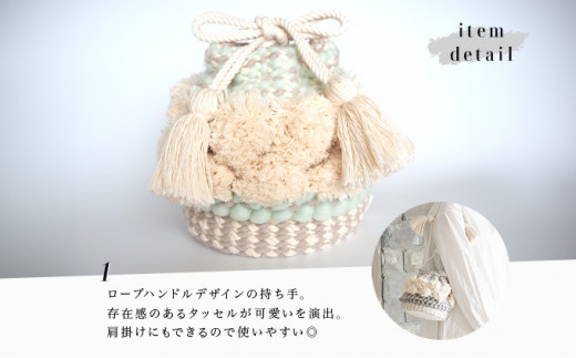 手織り作家”my m”作品「ころんとしたキンチャクバッグ」～肌ざわり、手触りにこだわり～ベージュ【a040-002-BG】