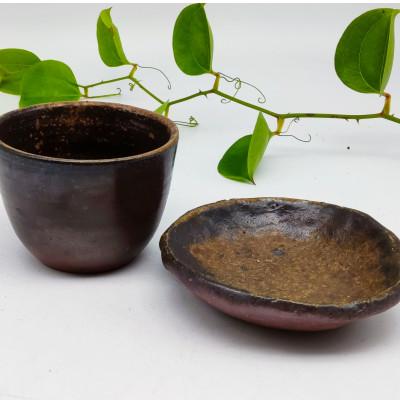 ふるさと納税 備前市 備前焼手びねり小皿と小カップセット(登り窯焼成)