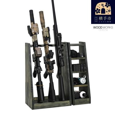 ふるさと納税 横手市 WOOD WORKS ライフルスタンド 3丁掛+マガジンラックセット【本体:ミリタリーグリーン】