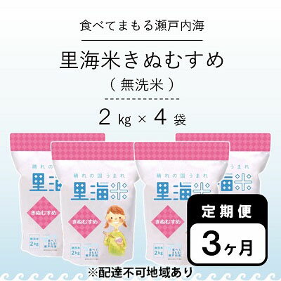 【ふるさと納税】無洗米 里海米 定期便 3ヶ月 きぬむすめ 8kg（2kg×4袋） 米 お米 岡山 岡山県産 特Aランク 　お届け：2025年11月1日～2026年1月31日