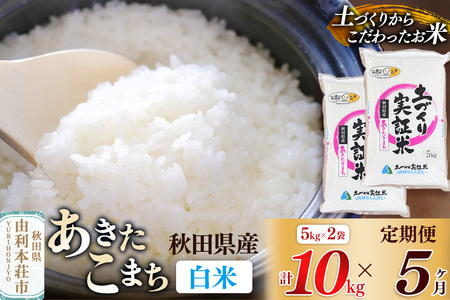 【白米】《定期便》 10kg (5kg袋小分け) ×5回 令和7年産 あきたこまち 土作り実証米 合計50kg 秋田県産
