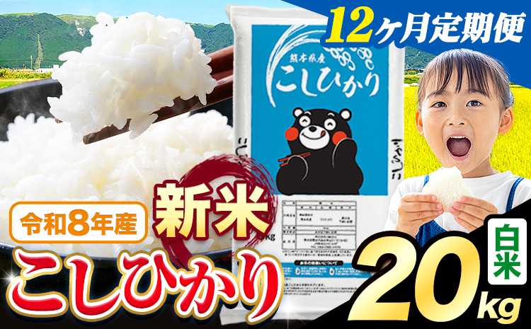 【12ヶ月定期便】令和8年産 新米 こしひかり 20kg 定期便 白米 《12月から出荷開始》 熊本県産 精米 ひの 米 こめ コシヒカリ コメ お米 おこめ---reihoku_26_loc_246