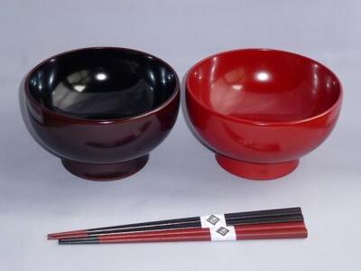 川連漆器 夫婦大椀 箸付 漆器 漆器 【(株)阿部健吉商店】[D5303]