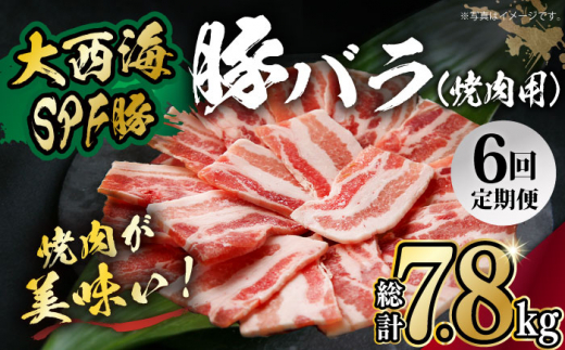 【月1回約1.3kg×6回定期便】大西海SPF豚 バラ（焼肉用）計7.8kg 長崎県/長崎県農協直販 [42ZZAA094]