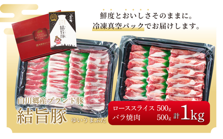 結旨豚 ローススライス 500g バラ焼肉 500g 計1kg 冷凍真空パック | 肉 お肉 豚肉 国産 食べ比べ セット 白川郷 岐阜県 白川村 ブランド豚 人気 おすすめ ギフト 飛騨高山ミート 