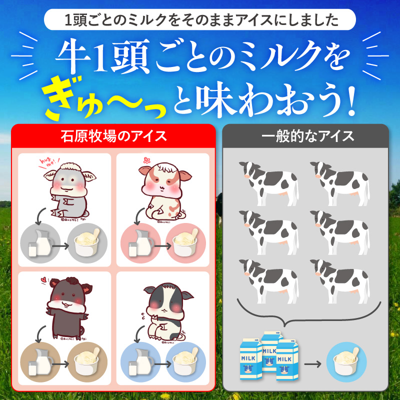 1頭のミルクを丸ごと味わうアイスクリーム 80ml×6個《牛3頭セット》【石原牧場】 6個セット