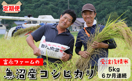 富永ファーム【お米定期便/全6回】魚沼産コシヒカリ（精米）5kg 白米 ご飯 ブランド米 銘柄米 精米したて 新潟県産 直送 主食 炭水化物 複数回 半年 お届け 