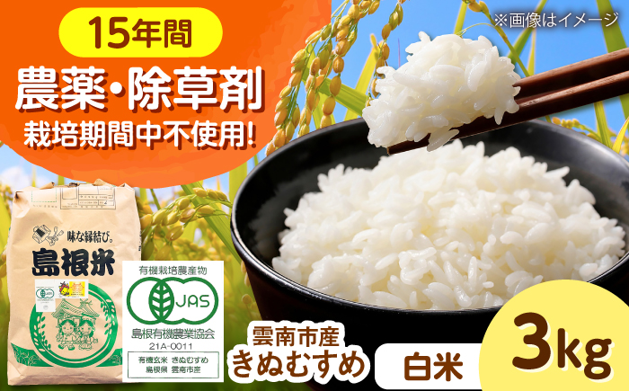【有機JAS認証】令和7年産 白米 雲南市産きぬむすめ 3kg 島根県雲南市/佐藤ファーム ｜精米 コメ 有機栽培 美味しまね認証 [AIEO001]