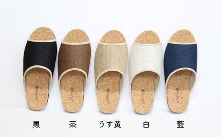 ルームシューズの理想形。天然素材、静音性、高反発クッションで足にやさしい、コルクでむれにくい、綿や麻の素材で、春夏らしいデザイン。「バークオブケイ」コルクルームシューズ爽（Made in Japanの