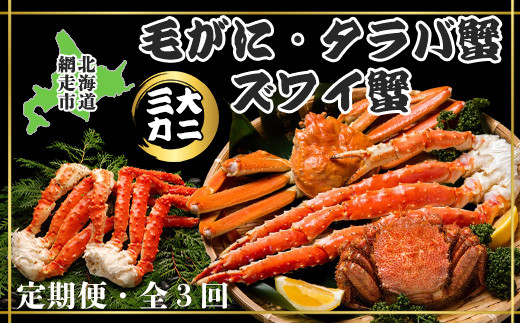 
                  【毎月定期便】3大蟹「毛蟹・タラバ蟹・ズワイ蟹」お届け全3回 【 ふるさと納税 人気 おすすめ ランキング かに カニ 蟹 たらばがに タラバガニ たらば蟹 タラバ蟹 毛がに 毛ガニ 毛蟹 ずわいがに ズワイガニ ずわい蟹 ズワイ蟹 冷凍 定期便 ギフト 贈答 プレゼント 贈り物 オホーツク 北海道 網走市 送料無料 】 ABAO078
                