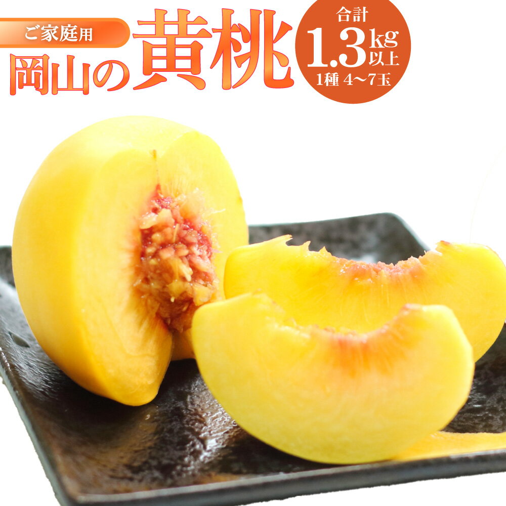 【ふるさと納税】【ご家庭用】岡山の黄桃 約1.3kg以上 1種 4～7玉 黄桃 桃 もも モモ フルーツ くだもの 果物 果実 デザート 冷蔵 岡山県 倉敷市 送料無料 【2026年8月上旬～9月上旬迄順次発送予定】