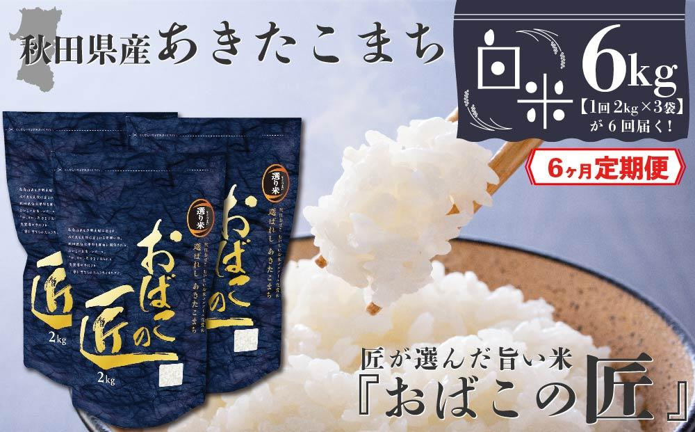 
【６ヶ月定期便】秋田県産おばこの匠あきたこまち　6kg （2kg×3袋）白米
