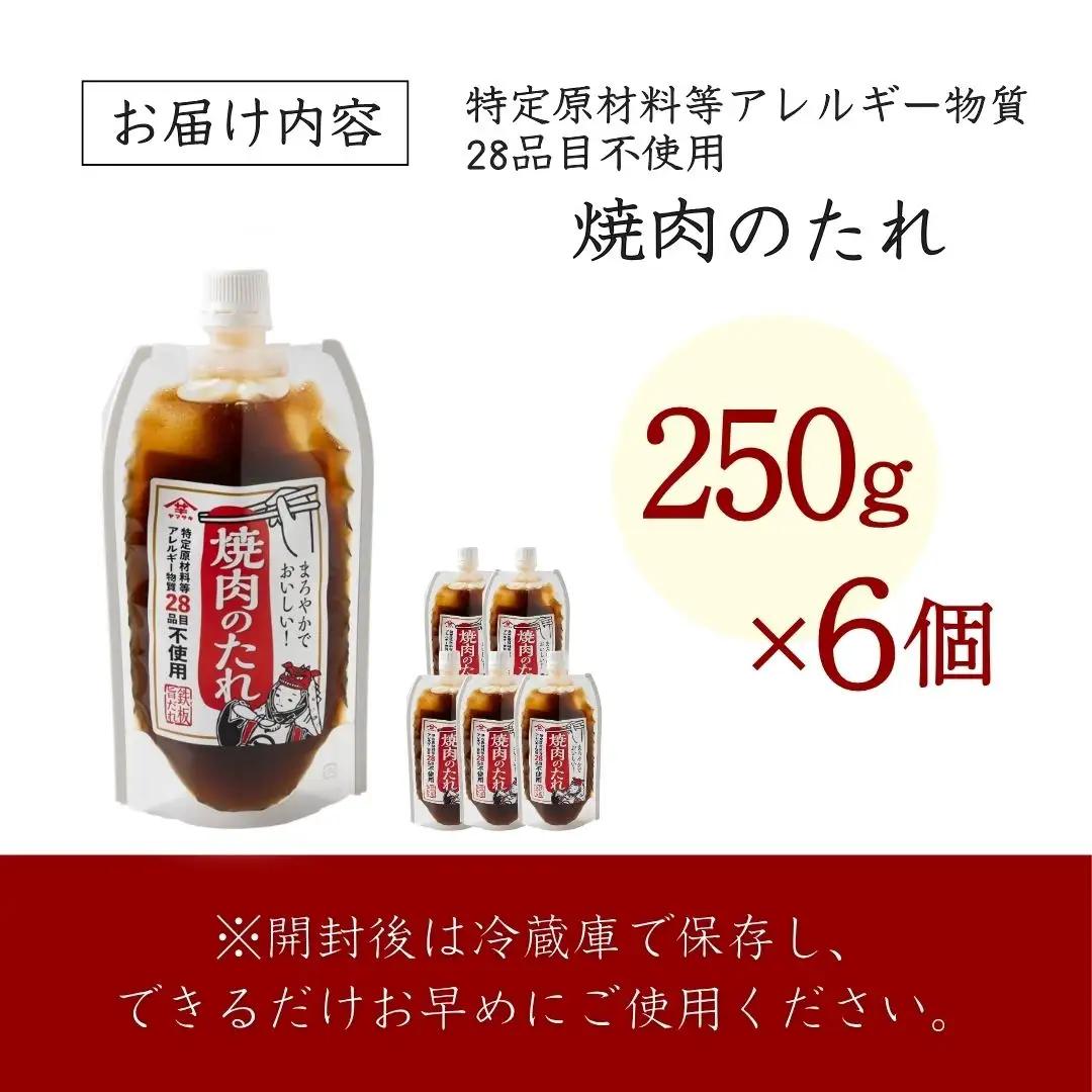【特定原材料等アレルギー物質28品目不使用】焼肉のたれ (250g×6個入) 家族で使えるお肉の万能だれ 山崎醸造